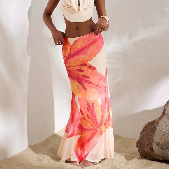 Boho Women's Mesh Low Waisted Bodycon Mermaid Maxi Skirt - Picture 1 of 7